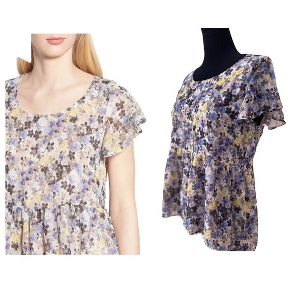 Lucky Brand Floral Print Flutter Sleeve Blouse Med - Picture 3 of 11